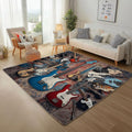 Guitar Art Motif Area Rug for Bedroom 5x8 Abstract Color Blocks Large Area Rugs Living Room Navy Blue Carpet for Study Bedroom Nursery, Washable Rugs Non Slip Soft Carpet