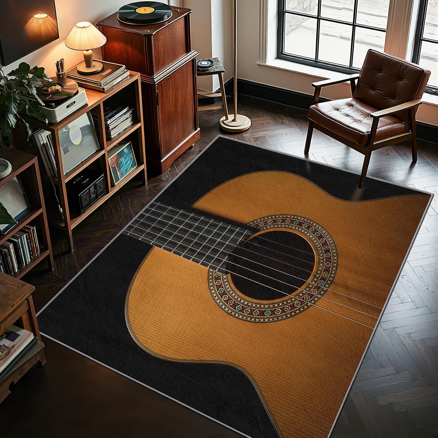 Guitar Rugs 6x8-5x8 Rug, Music Themed Living Room Rugs, Retro Guitar Bedroom Rug, Vintage Musical Carpet, Girls Boys Music Lover Home Decor & Gifts