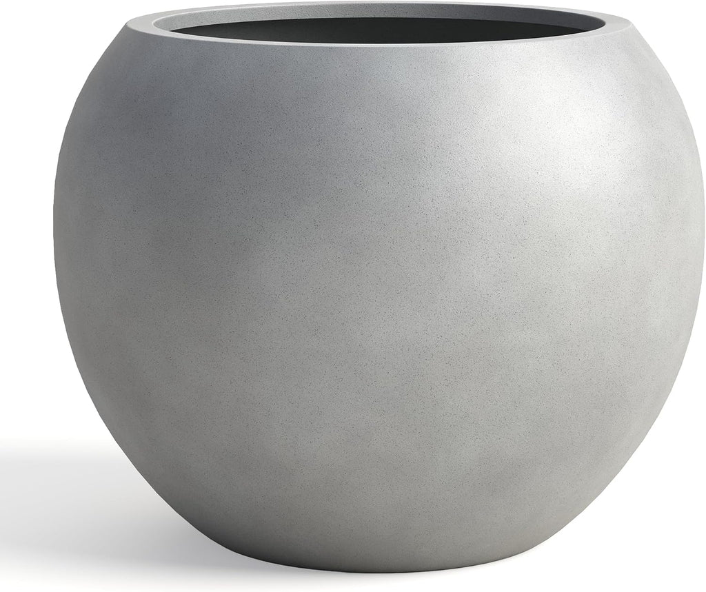 DTY Premium Mt Sherman Fiberstone Sphere Planter for Indoor Outdoor Use, Round Pot for Olive Tree, Lightweight, Smooth Finishes. 2 Extra Coco Mats. Gray, Large 21.1'' D x 16.7'' H. 14.6' Pot Opening