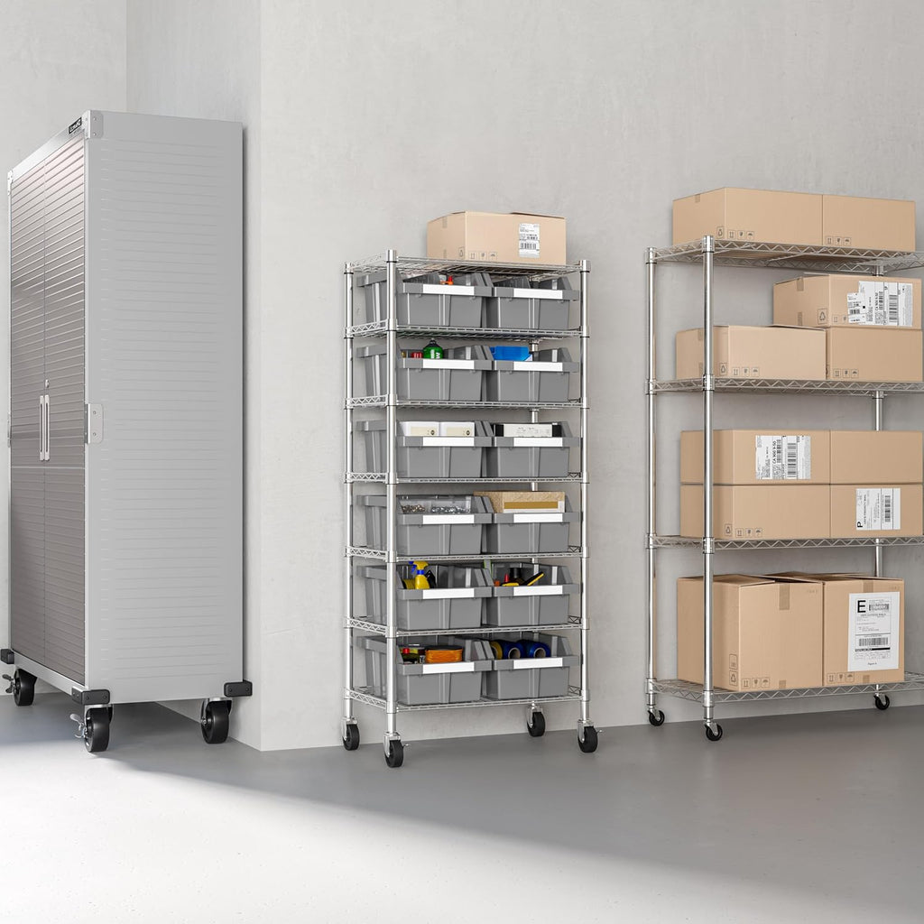 Seville Classics Heavy Duty NSF Bin Rack Solid Steel Wire Shelving Storage Unit, Patented Organizer for Garage, Warehouse, Office, Restaurant, Classroom, Kitchen, Gray, Includes 12 Bins