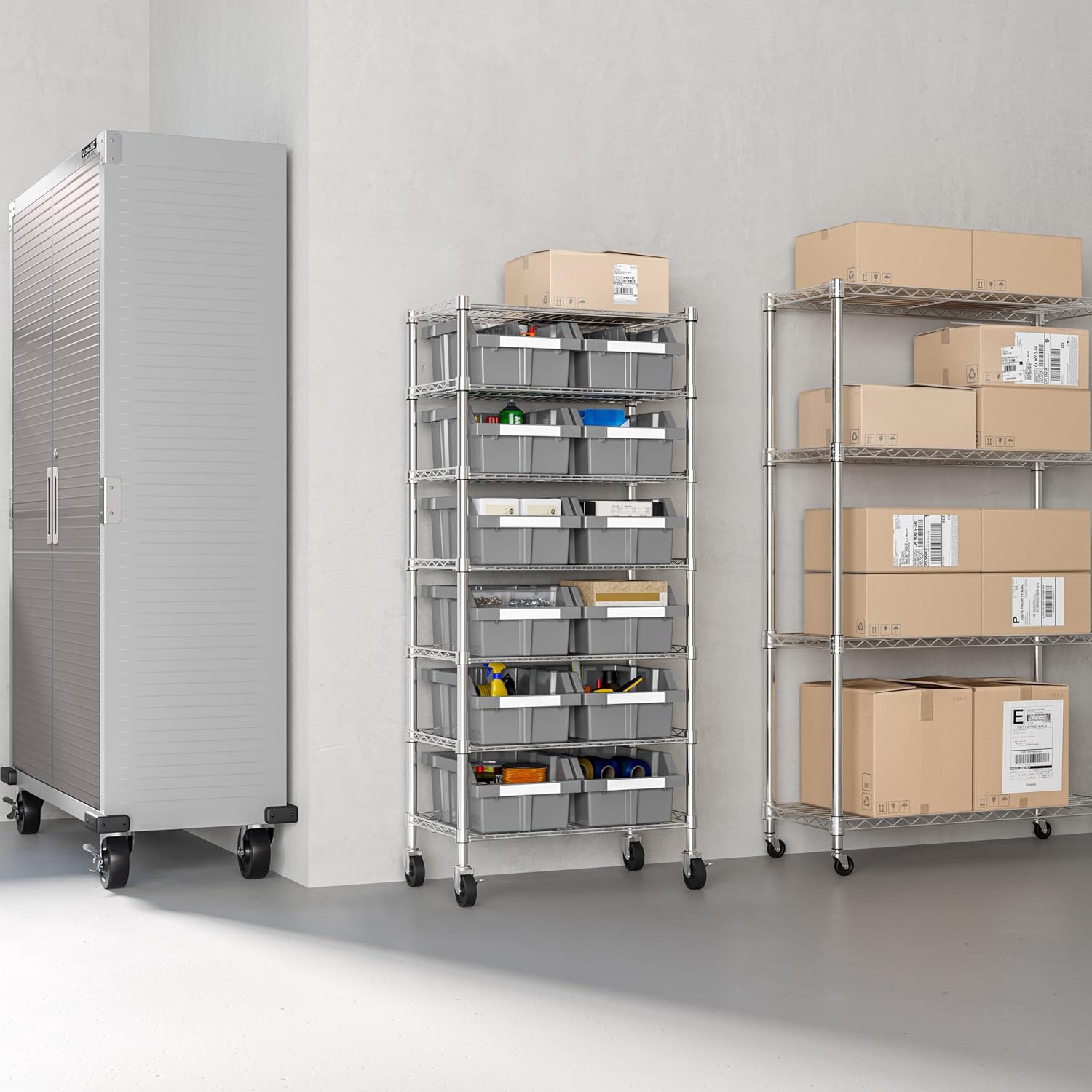Seville Classics Heavy Duty NSF Bin Rack Solid Steel Wire Shelving Storage Unit, Patented Organizer for Garage, Warehouse, Office, Restaurant, Classroom, Kitchen, Gray, Includes 12 Bins