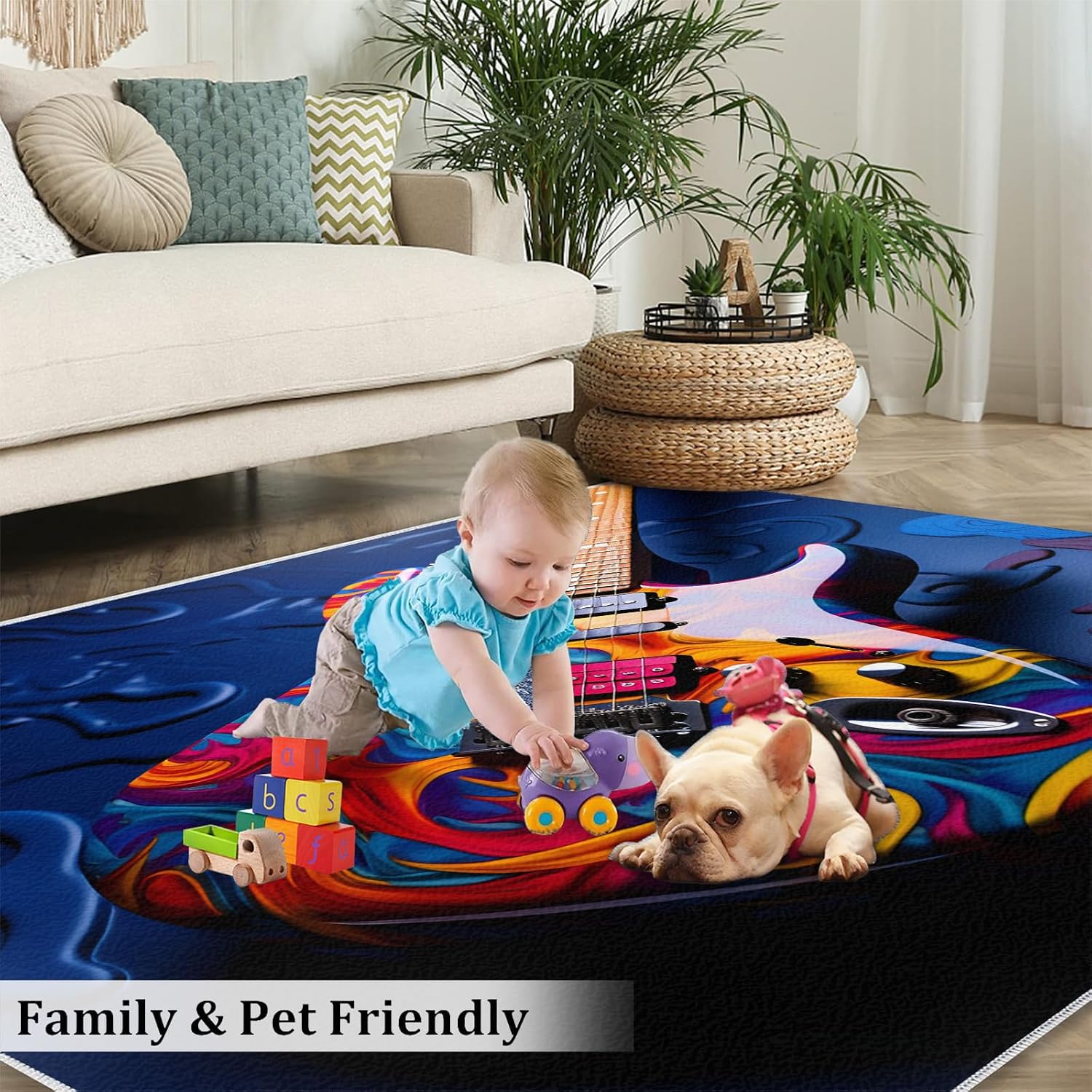 Guitar Rugs for Music Room - 5x7 Rug, Music Home Decor, Boys Musical Washable Rugs for Living Room Bedroom, Colorful Area Rug, Rock and Roll Carpet, Electric Guitars Gifts for Men
