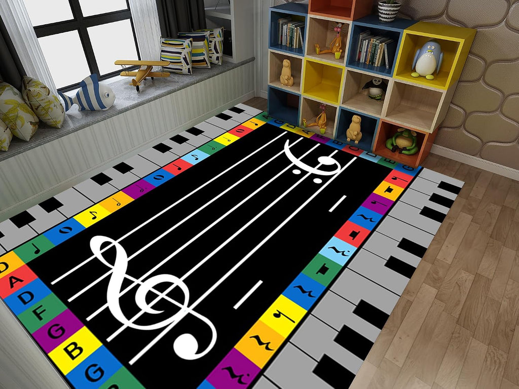Piano Staff Area Rug,5x8ft, for Kids, Colorful Musical Notation Alphabet Children's Carpet, with Non-Slip Backing Low Pile Rug, Soft Non-Shedding Non-Slip Rug for Boys Girls Teen