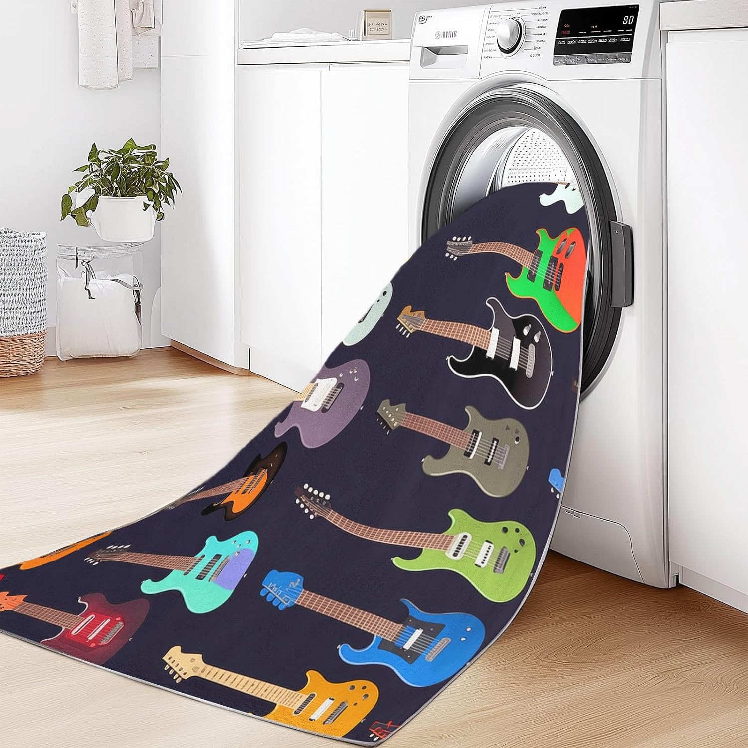 Area Rug Cartoon Color Guitar 6x9 ft Washable Rugs, Soft Non-Slip Faux Wool Rug for Living Room, Bedroom, Farmhouse, Dining Room, Office, Home Decor Carpet