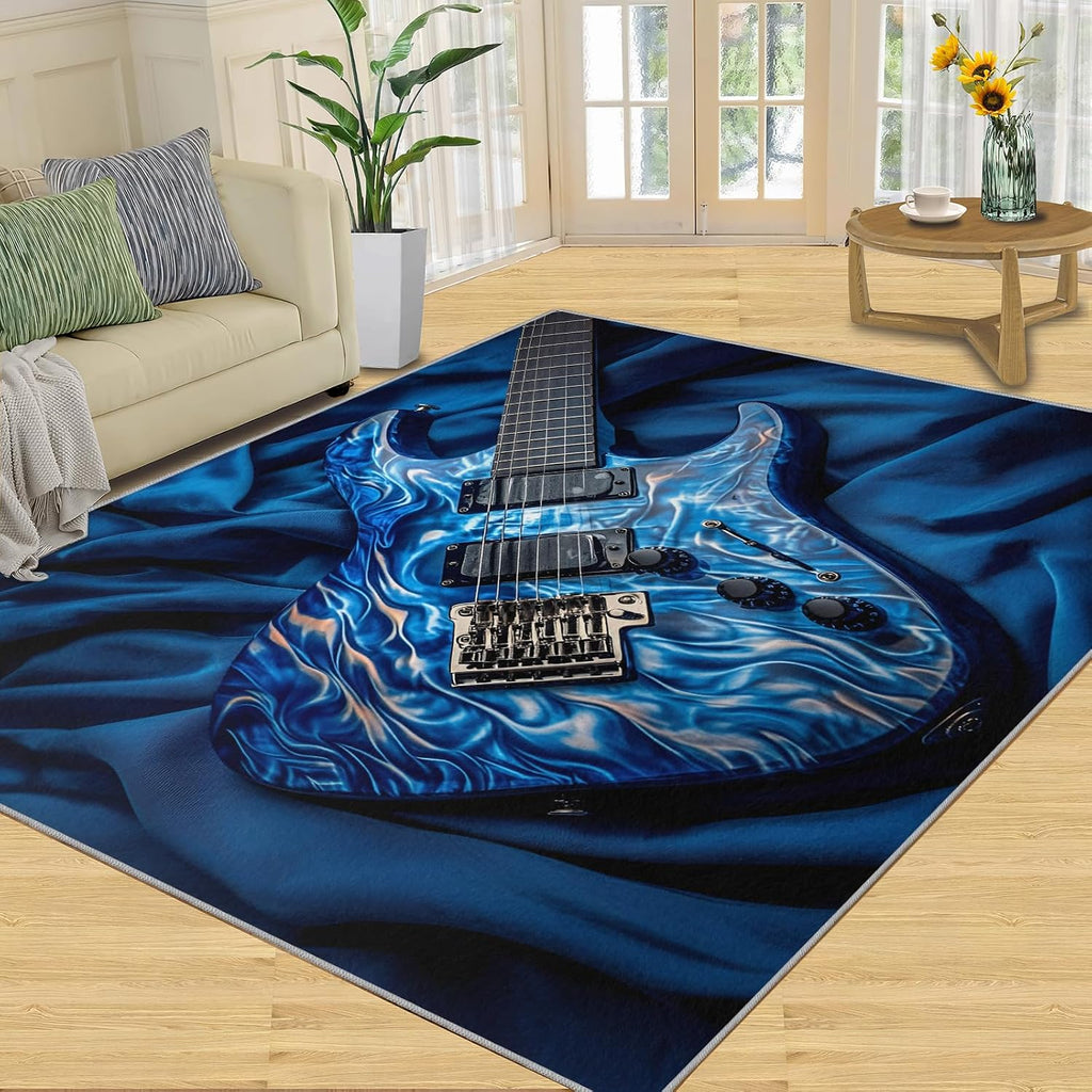 Guitar Rug 5x7-5x7 Rug, Music Area Rugs for Living Room Bedroom, Modern Area Rugs, Kids Washable Carpet, Musical Instrument Carpet, Guitar Home Decor & Gifts