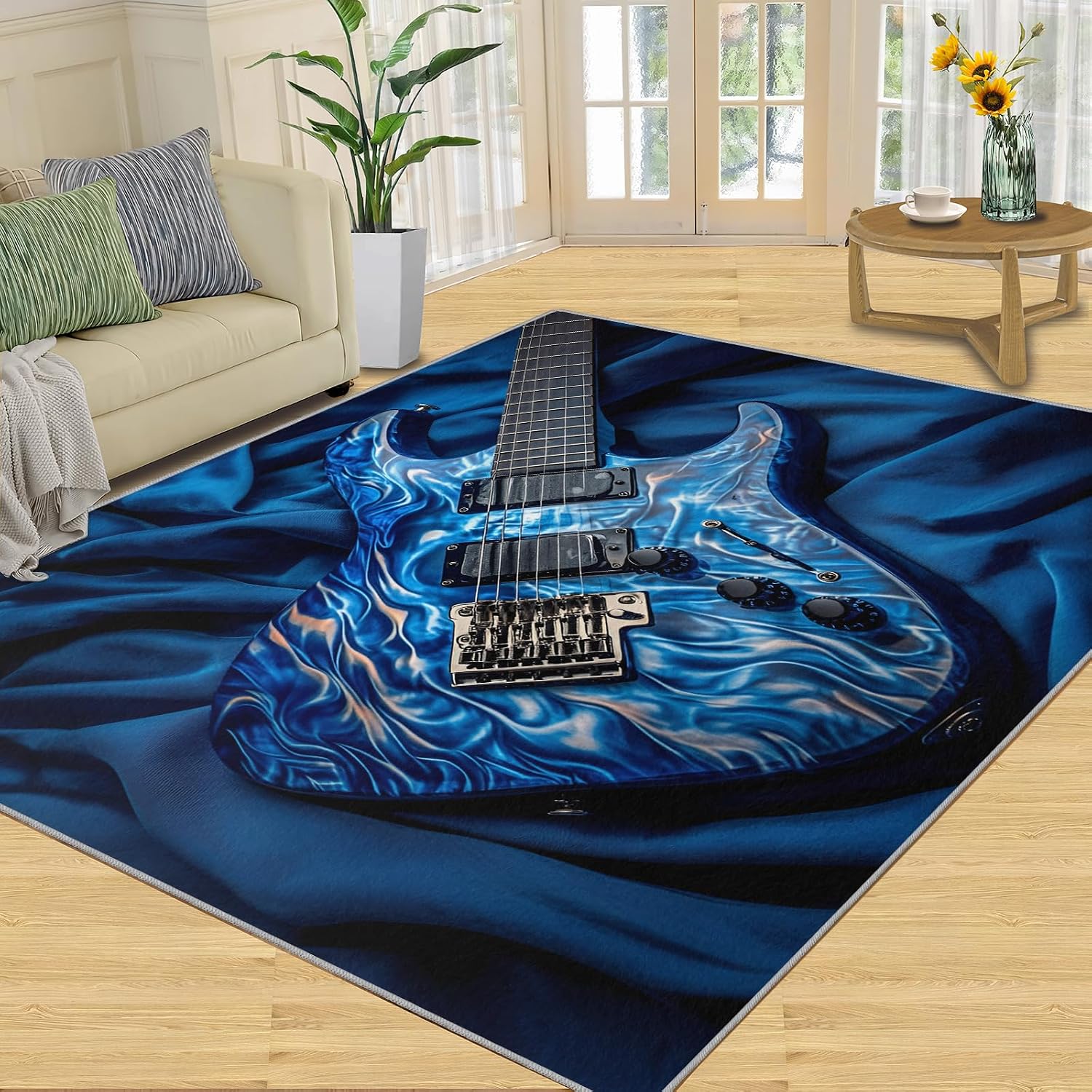 Guitar Rug 5x7-5x7 Rug, Music Area Rugs for Living Room Bedroom, Modern Area Rugs, Kids Washable Carpet, Musical Instrument Carpet, Guitar Home Decor & Gifts