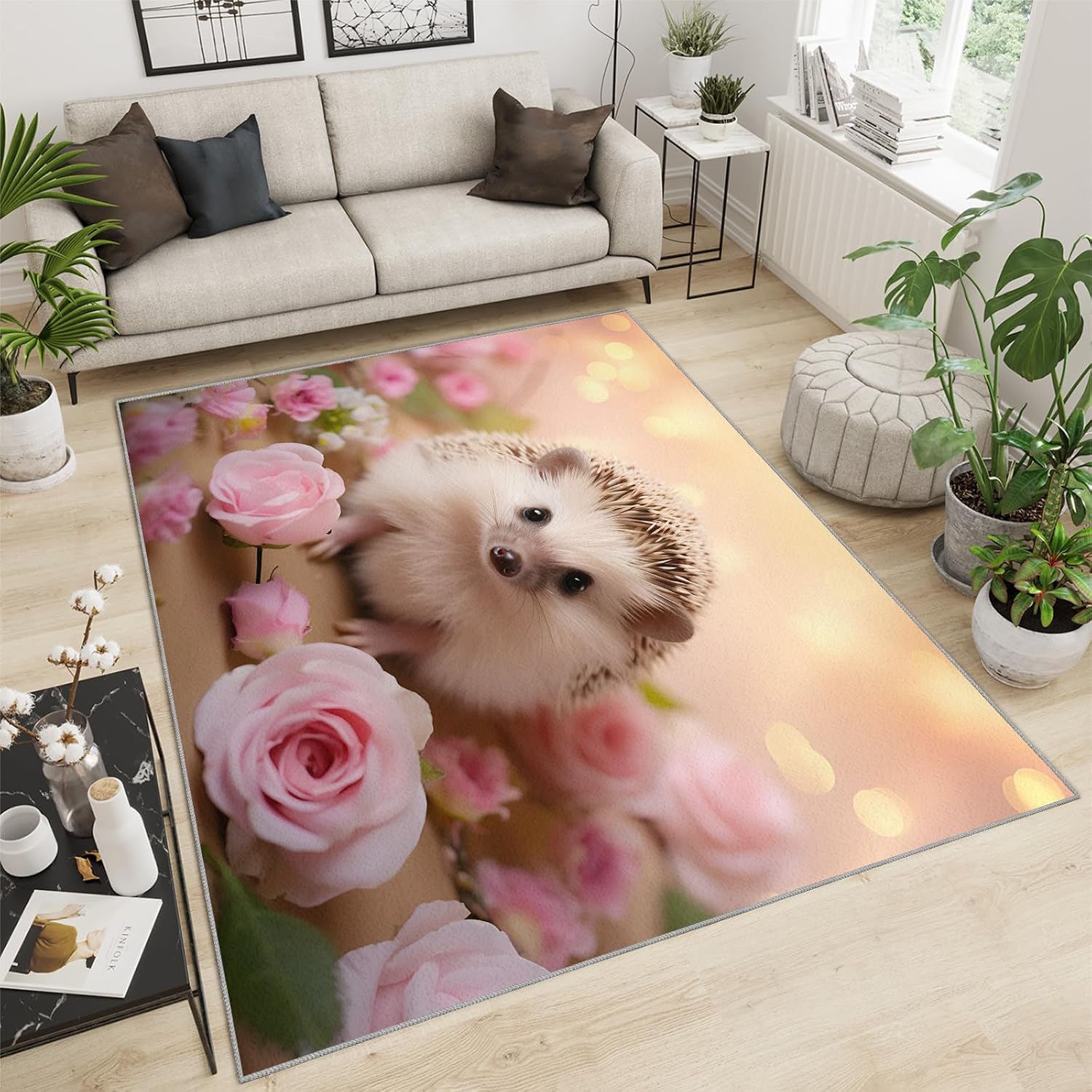 6x8 Rug Cute Guinea Pig Area Rugs, Rose Flower Romantic Easy Clean Rug, Soft Non-Skid Carpet Throw Rugs for Kids Teen Girls Boys BedroomLiving Room Bathroom Classroom Office