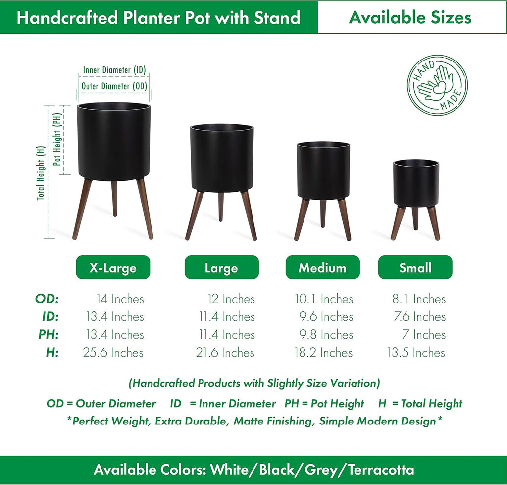 D'vine Dev 12 Inch Planter Pot with Stand, Mid-Century Tall Plant Pot with Legs for Indoor Plants, Large, Black, 88-O-C-2
