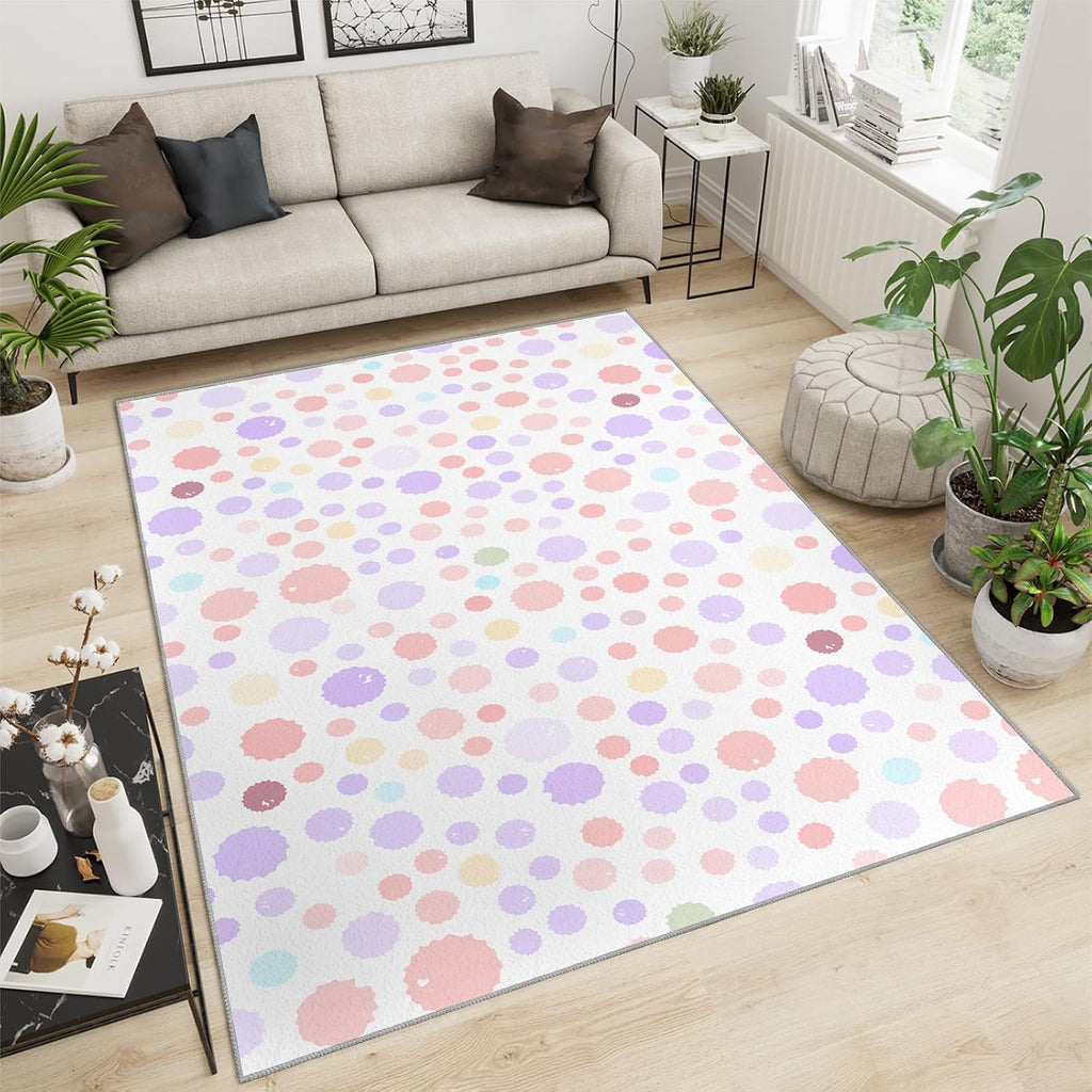 Cute Colorful Polka Area Rug, Dot Print Design Rugs for Living Room, Indoor Non-Slip Kids Rugs, Machine Washable Breathable Durable Carpet for Front Entrance Floor Decor,6 x 8ft