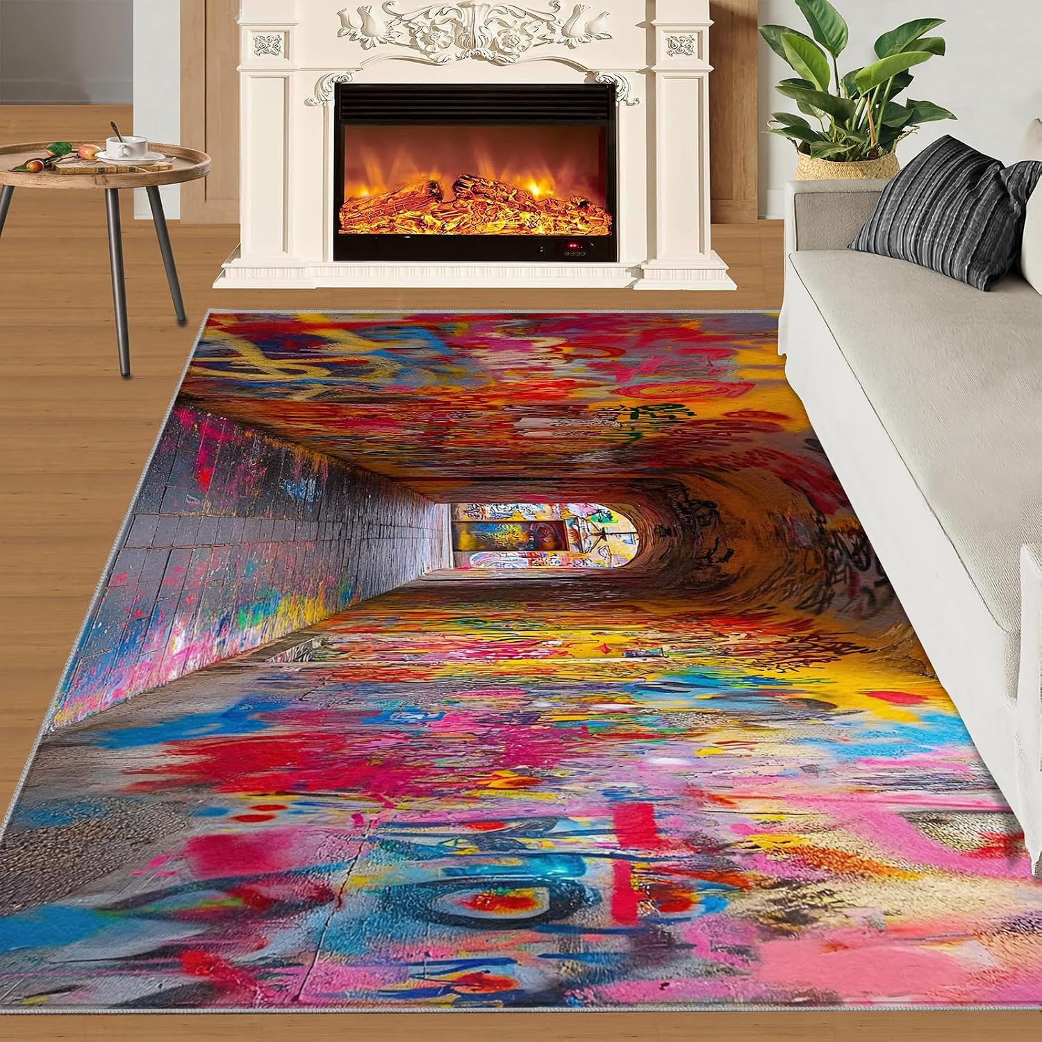 Graffiti Rug 6x8-6x8 Rug, Street Art Area Rugs for Living Room Bedroom, Arch Door Rugs, Hip Hop Doodle Washable Carpet, Abstract Art Carpet, Graffiti Home Decor