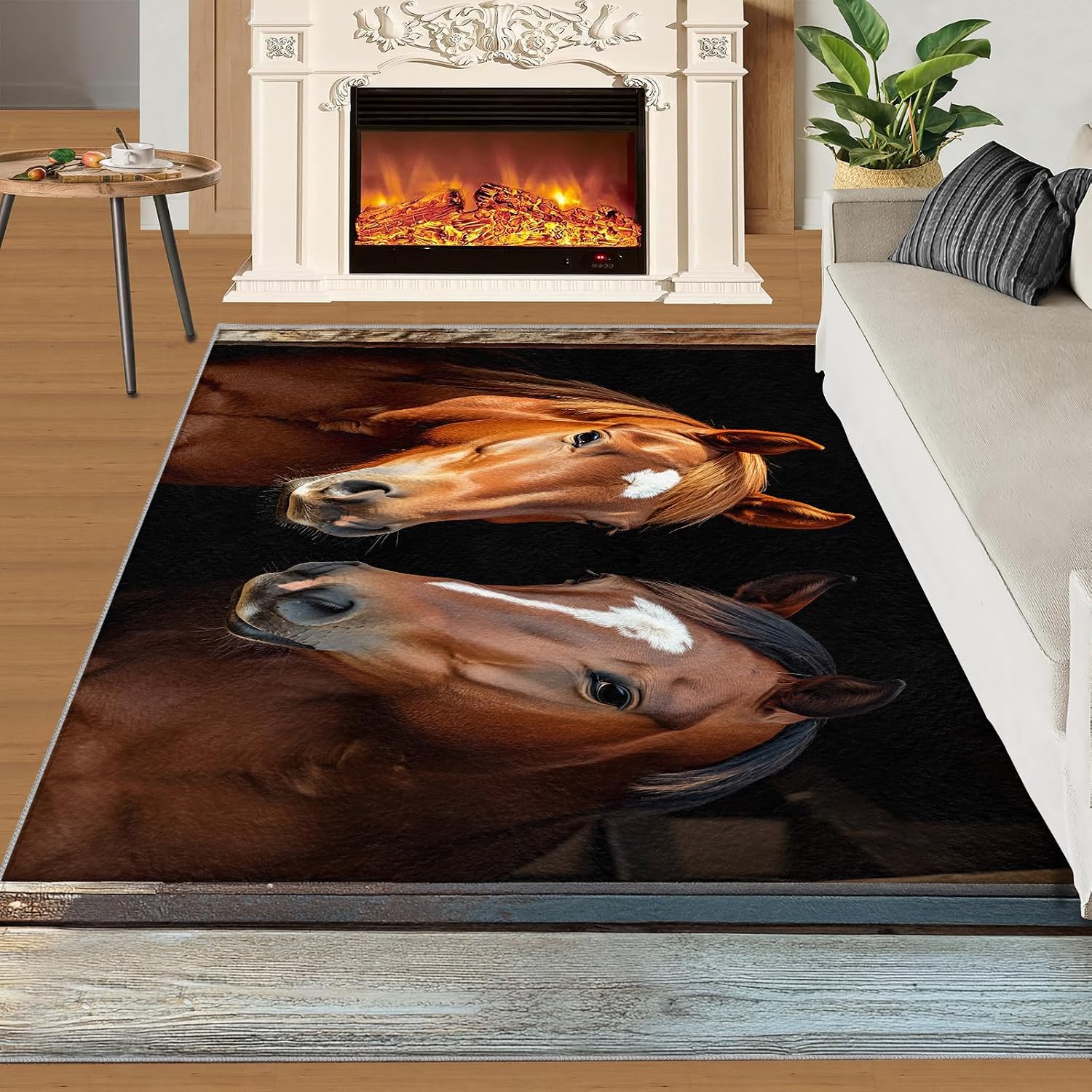 Barn Horse Area Rug 6x8 - Vintage Horse Large Rugs for Living Room, Farmhouse Carpet Area Rug for Girls Bedroom Kids Room Basement Office Classroom