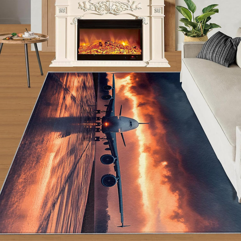 6x8 Airplane Area Rug - Passenger Runway Large Rugs for Living Room, Airplane Realistic Carpet Area Rug for Girls Bedroom Kids Room Basement Office Classroom