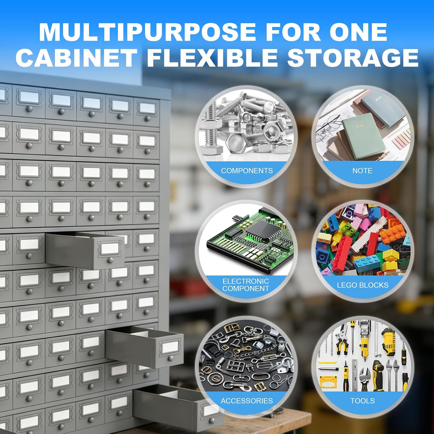 100-Drawer Cold Rolled Steel Storage Parts Cabinet with Divider, 10-Tier Tool Organizer Rack for Hardware, Nuts, Bolts, Bins, Industrial Steel Organizer for Warehouse, Workshop, Trucks, Store