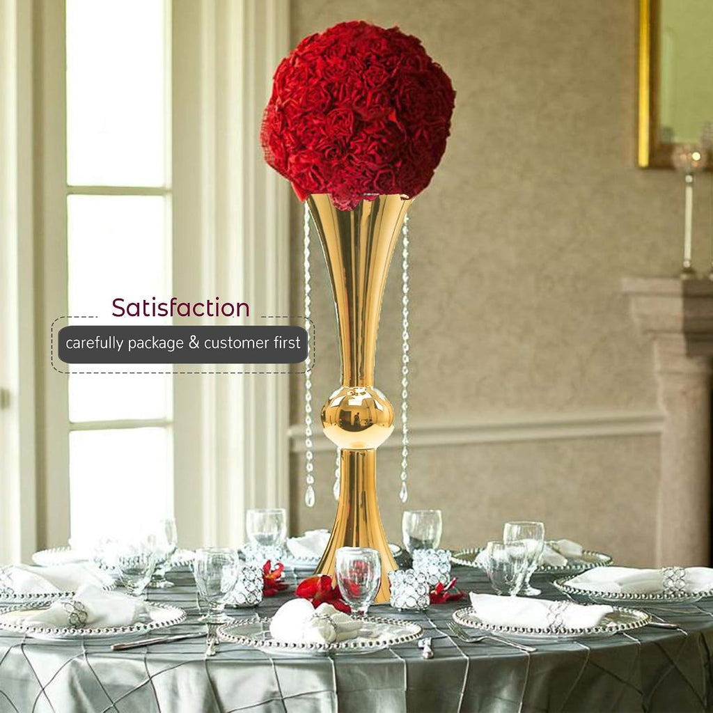 WGV Tall Trumpet Vase Bulk, Open 6', Height 24', Base 6', (Multiple Size/Color Choices) Gold Reversible Latour Floral Wedding Centerpiece Home Event Decor, 4 Pieces (VTV2124GD)