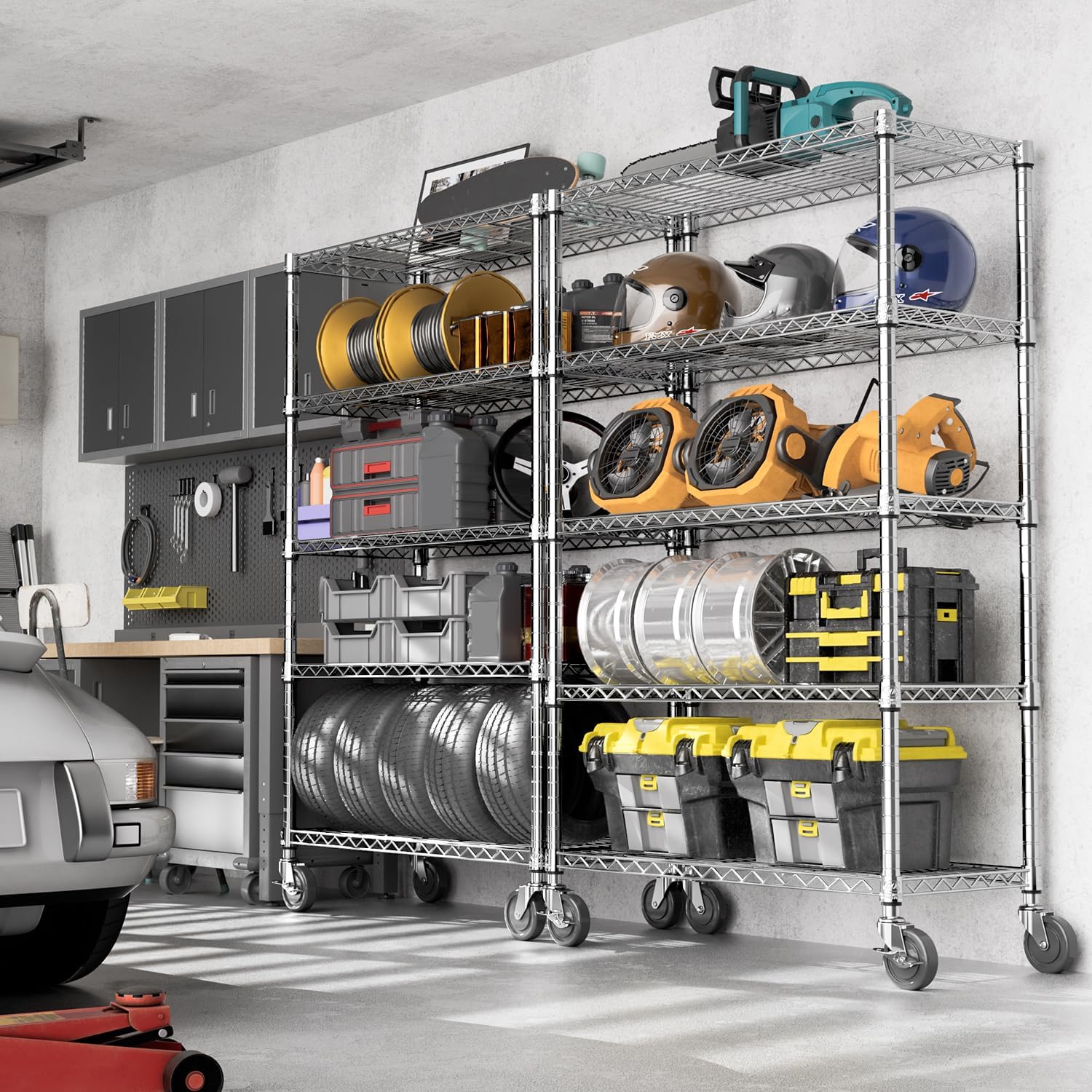 M MZG 5-Shelf Storage Shelves,Wire Shelving Heavy Duty Metal Storage Shelving Unit Adjustable Garage Shelving Rack Pantry Kitchen (Chrome, 5 Tier,17.7' D x 47.2' W x 76.7' H)