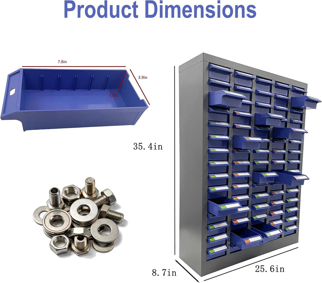 Parts Cabinet with 75 Drawer, 25.6' L x 8.7' D x 35.4' H, Cold-Rolled Steel Frame and ABS Drawers for Bolts Nuts Legos Beads Samples Metals Documents Garages Factories Offices