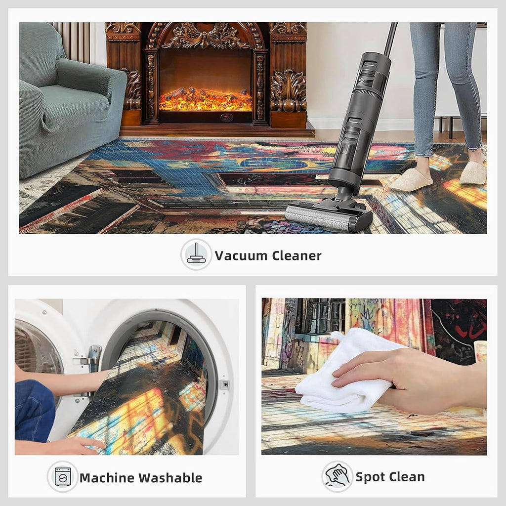 6x8 Graffiti Area Rug - Street Graffiti Large Rugs for Living Room, Ruins Scene Carpet Area Rug for Girls Bedroom Kids Room Basement Office Classroom