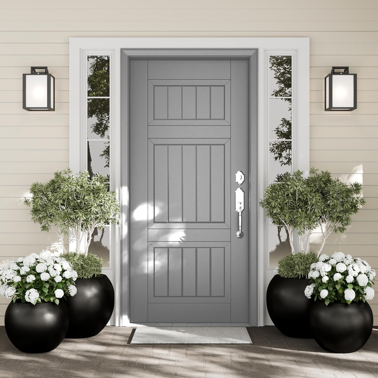 DTY Premium Mt Sherman Fiberstone Sphere Planter for Indoor Outdoor Use, Round Pot for Olive Tree, Lightweight, Smooth Finishes. 2 Extra Coco Mats. Black, Large 21.1'' D x 16.7'' H. 14.6' Pot Opening
