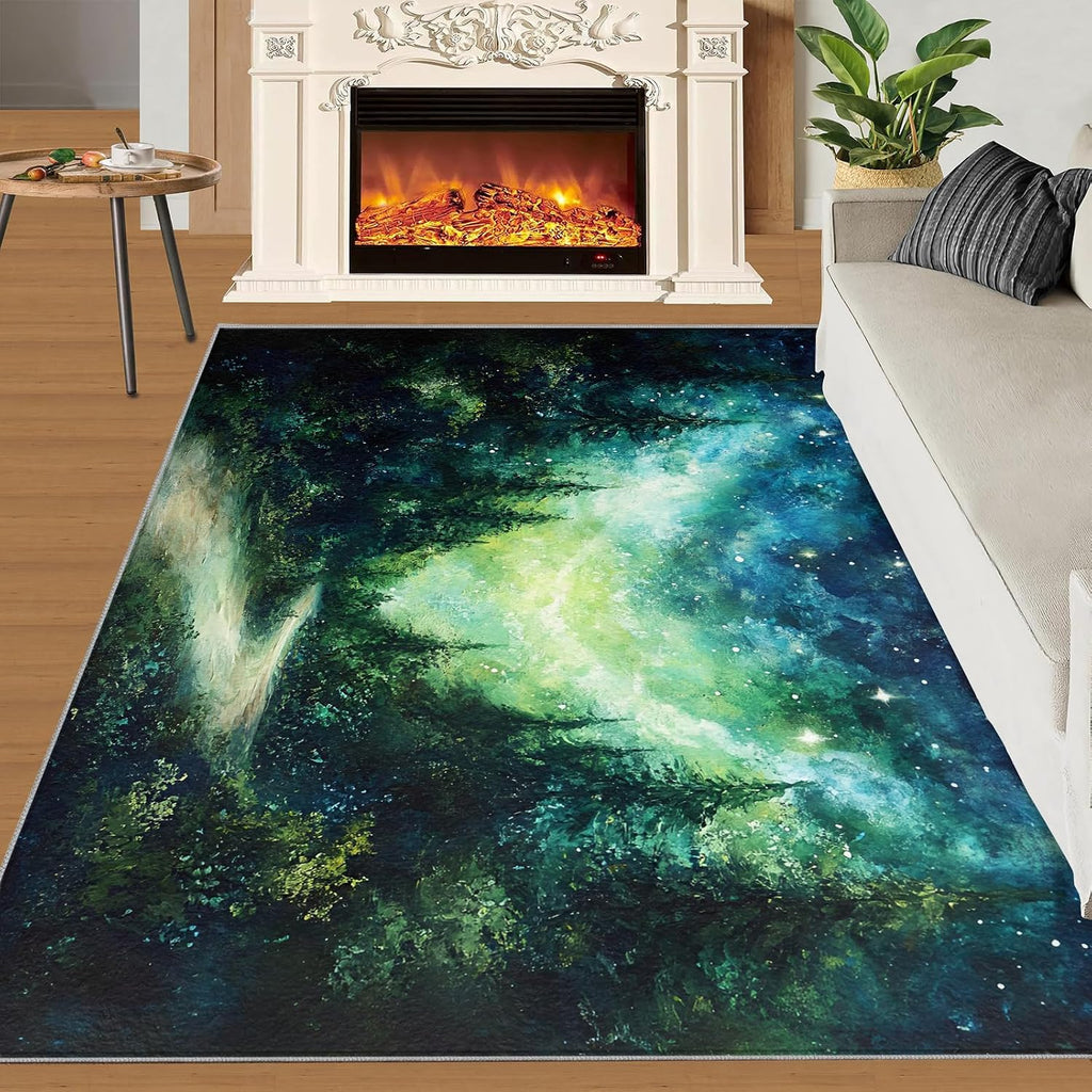 Forest Rug 6x8, Pine and Cypress Forest Rugs for Bedroom, Oil Painting Washable Rugs for Living Room, Non Slip Area Rug, Housewarming Gifts & Indoor Floor Mats