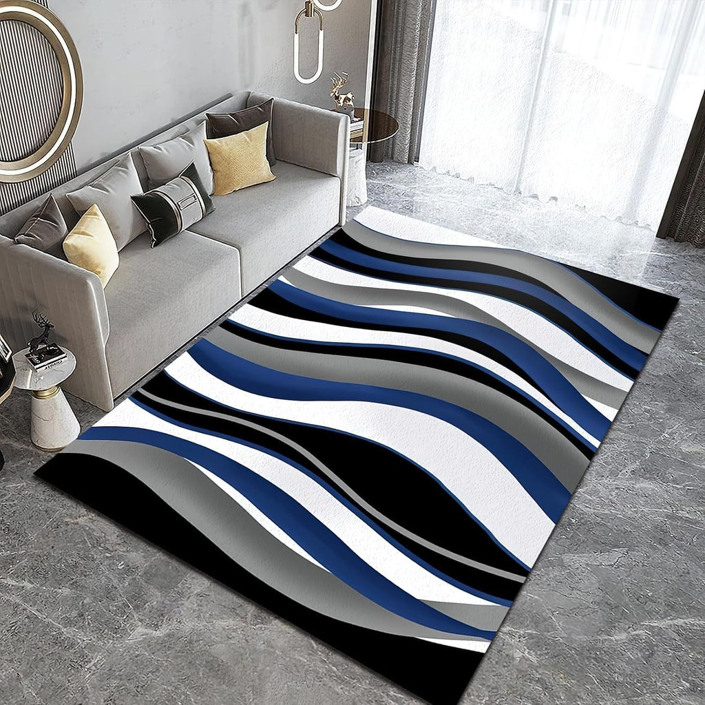 6x8 Rug Blue Twisted Lines Gradient Indoor Non-Slip Kids Rug, Abstract Irregular Black White Gray Upholstery Rug with Non-Slip Backing for Kids Boys Girls Bedroom Living Room Dining Room