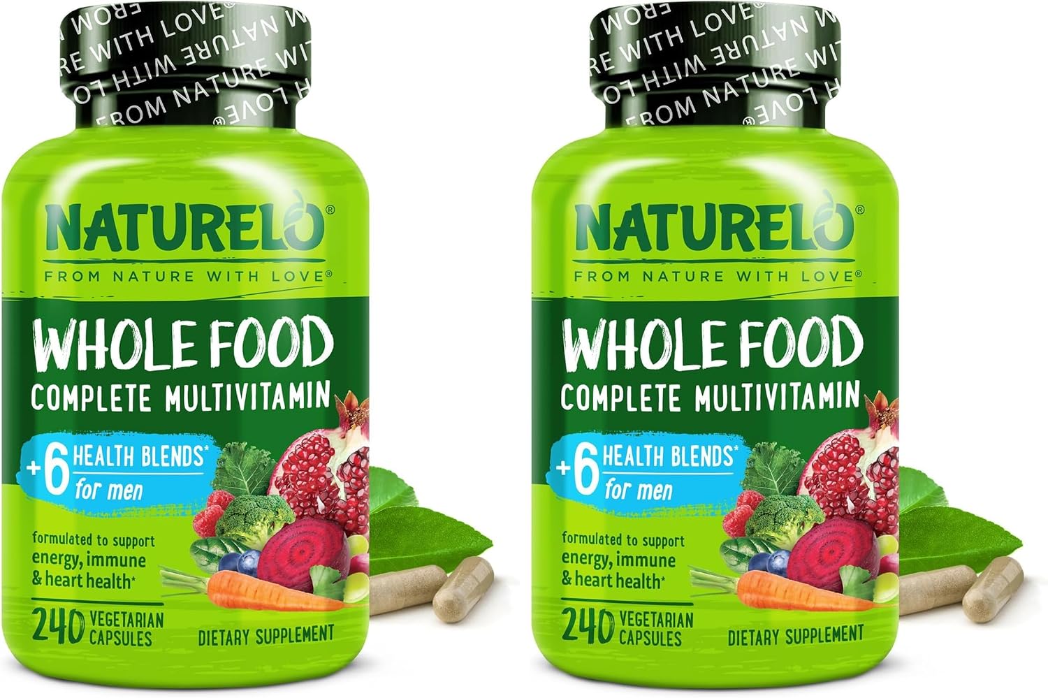 NATURELO Mens Multivitamins - Whole Food Multivitamin for Men with Vitamins, Minerals - 240 Vegetarian Capsules for Energy, Brain, Heart, Eye Health* (Pack of 2)
