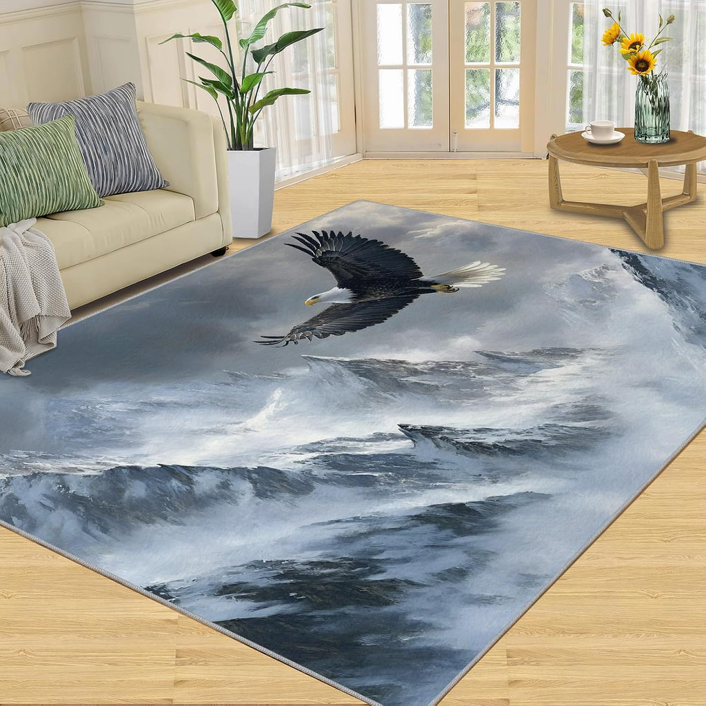 Bald Eagle Area Rug 6x8 - Snow Mountains Large Rugs for Living Room, Wild Animals Carpet Area Rug for Girls Bedroom Kids Room Basement Office Classroom