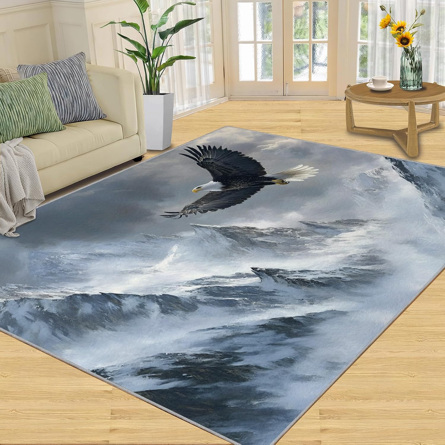 Bald Eagle Area Rug 6x8 - Snow Mountains Large Rugs for Living Room, Wild Animals Carpet Area Rug for Girls Bedroom Kids Room Basement Office Classroom