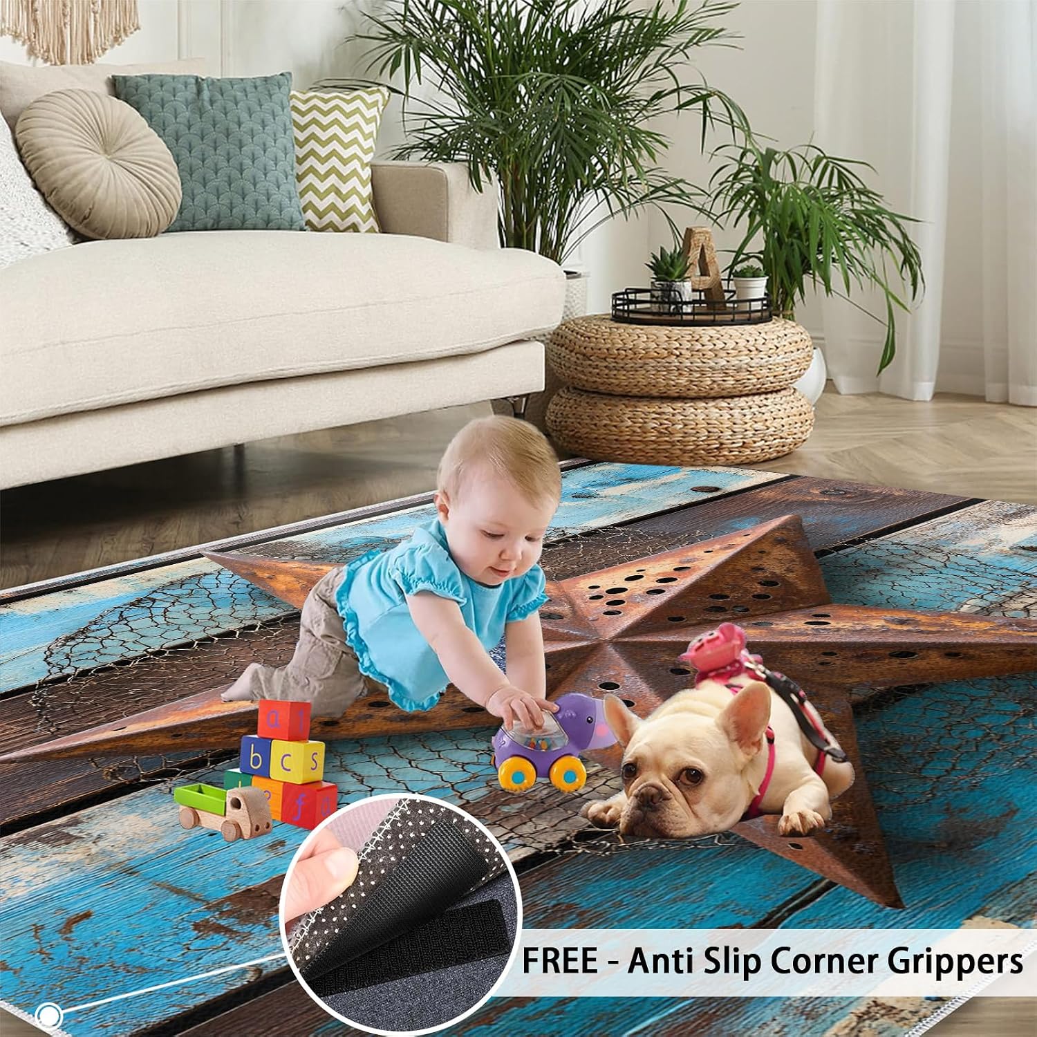Western Texas Stars Rugs for Bedroom - 6x8 Rug, Rustic Vintage Area Rugs for Living Room, Farmhouse Carpet, Western Washable Mat, Texas Stars Home Decor & Gifts