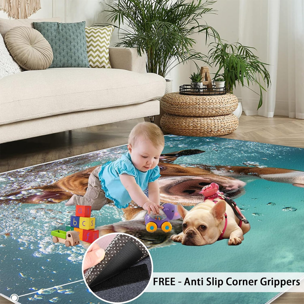 Dog Rug 6x8-6x8 Rug, Underwater Area Rugs for Living Room Bedroom, Animal Area Carpet, Puppy Washable Carpet, Dog Home Decor & Gifts