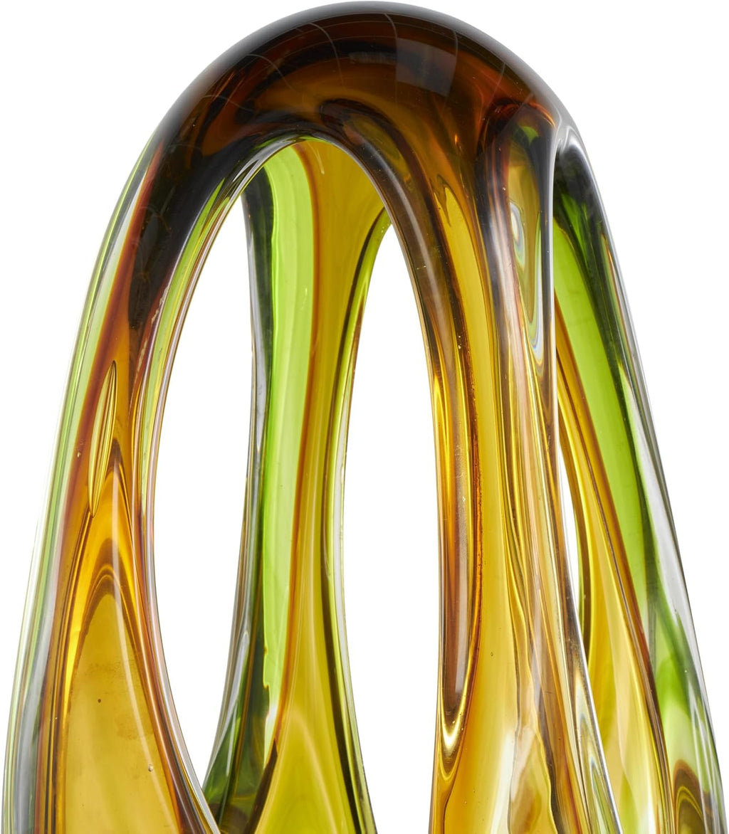 Deco 79 Glass Abstract Decorative Sculpture Ombre Cutout Home Decor Statue with Green Accents, Accent Figurine 6' x 9' x 21', Orange