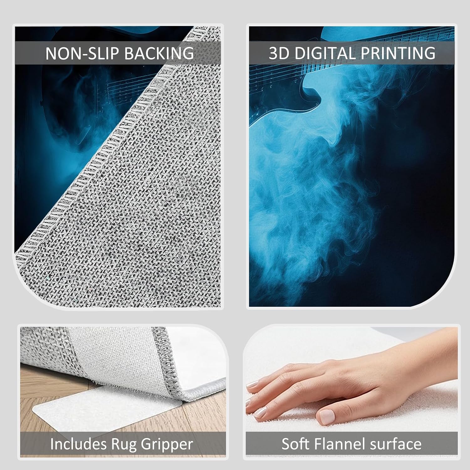 Machine Washable Music Guitar Stripes Area Rugs 5' x 8', Non-Slip Abstract Art Large Area Rugs Stain Resistant Print Carpet for Home Decor, Kid Pet Friendly Mat
