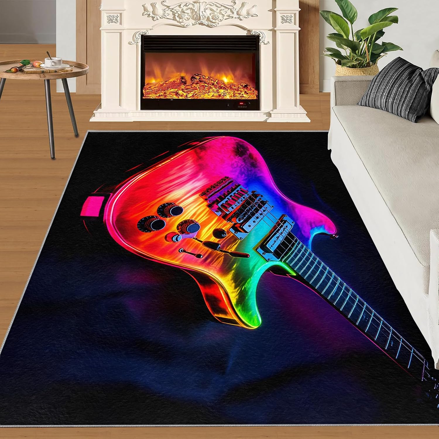 Guitar Rug, Music Rugs for Bedroom 6x8 Rug, Rock Guitar Area Rug, Rugs for Living Room, Non Slip Washable Carpet for Kids Room Home Decor
