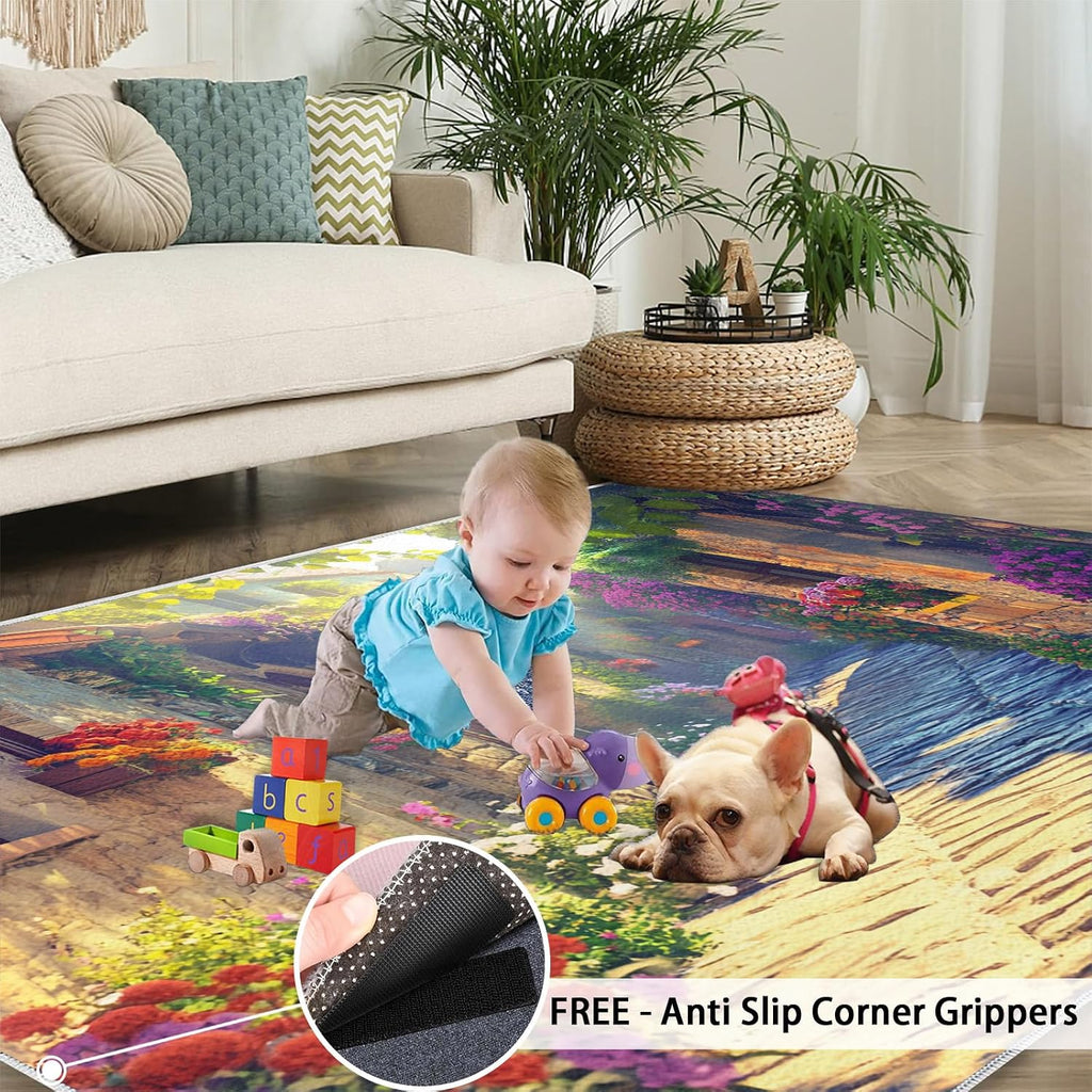 Italy Rugs for Living Room 6x8 Rug, European Town Area Rug, Natural Scenery Rugs, Large Machine Washable Rug, Non-Slip Floor Carpet for Bedroom Kids Room Home Decor