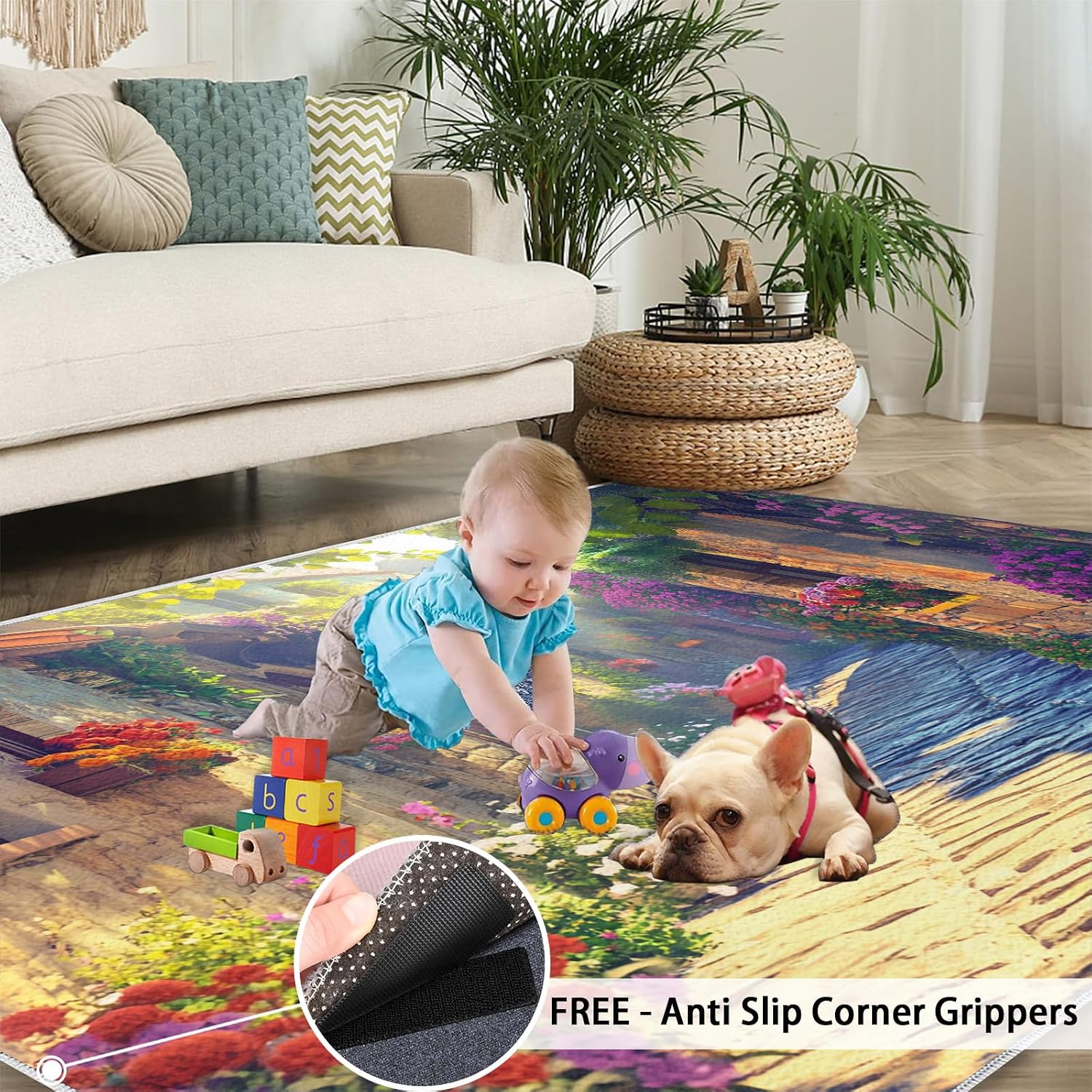 Italy Rugs for Living Room 6x8 Rug, European Town Area Rug, Natural Scenery Rugs, Large Machine Washable Rug, Non-Slip Floor Carpet for Bedroom Kids Room Home Decor