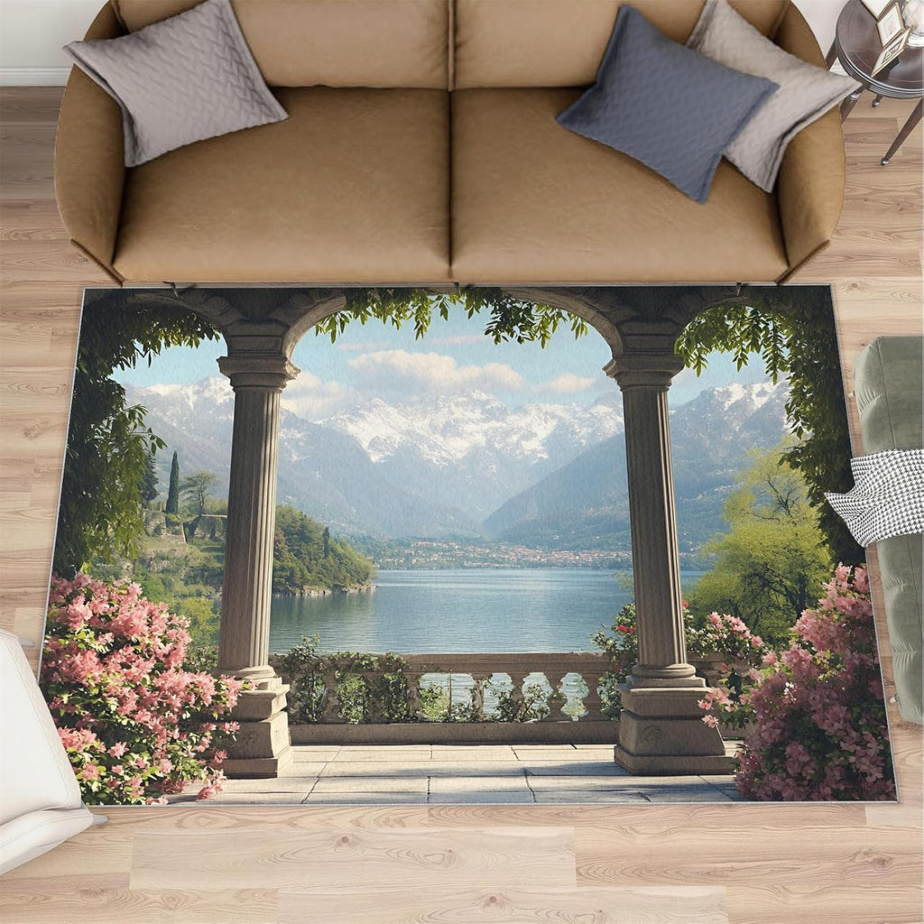 Classical Pavilion Area Rug 6x8 - Stone Columns and Arches Large Rugs for Living Room, Natural Landscape Carpet Area Rug for Girls Bedroom Kids Room Basement Office Classroom