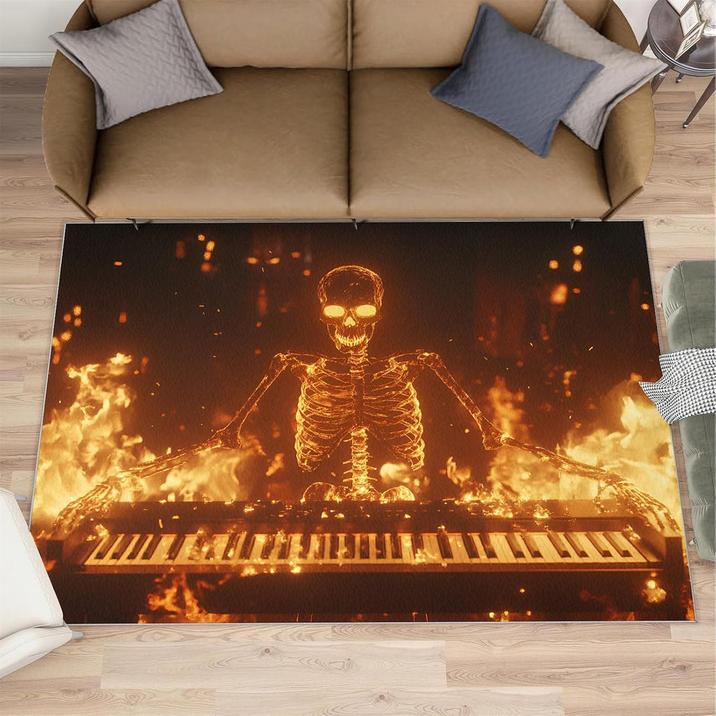 Guitar Rug & Home Decor - Flame Rugs for Living Room, Hip Hop Washable Rugs for Bedroom, Rock and Roll Carpet, Non Slip Indoor Guitar Area Rug & Music Room Decor 6x8 ft