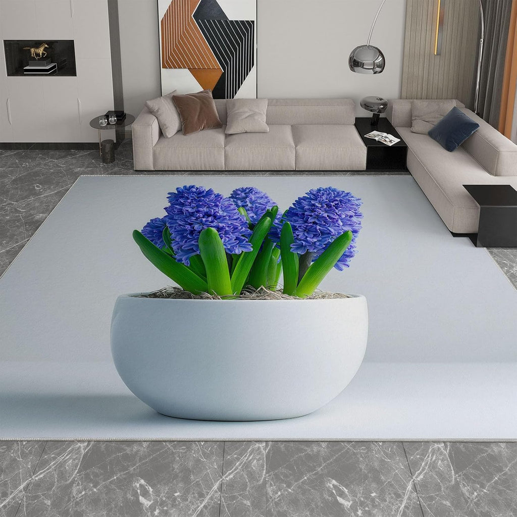 Modern Low-Pile Washable Area Rug 5 x 7 ft, Bedroom Non-Slip Carpet Non-Shedding Living Room Rugs Plants Floral Blue Hyacinth Floor Carpet for Kids Nursery Room Office Dining Room
