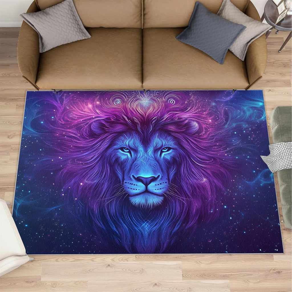 Lion Rug 6x8-6x8 Rug, Fantasy Galaxy Area Rugs for Living Room Bedroom, Wildlife Area Rugs, Wild Animal Washable Carpet, Boys Room Carpet, Lion Home Decor