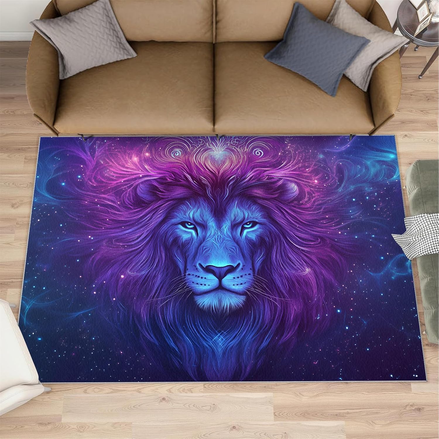 Lion Rug 6x8-6x8 Rug, Fantasy Galaxy Area Rugs for Living Room Bedroom, Wildlife Area Rugs, Wild Animal Washable Carpet, Boys Room Carpet, Lion Home Decor