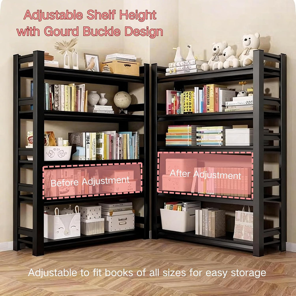 45' W*77' H Book Shelf，6 Tier Metal Wide Bookshelf，Heavy Duty Book Shelfs，Adjustable Shelving Unit，Tall Bookcase，Industrial Bookshelf for Living Room，Bedroom，Office and Library