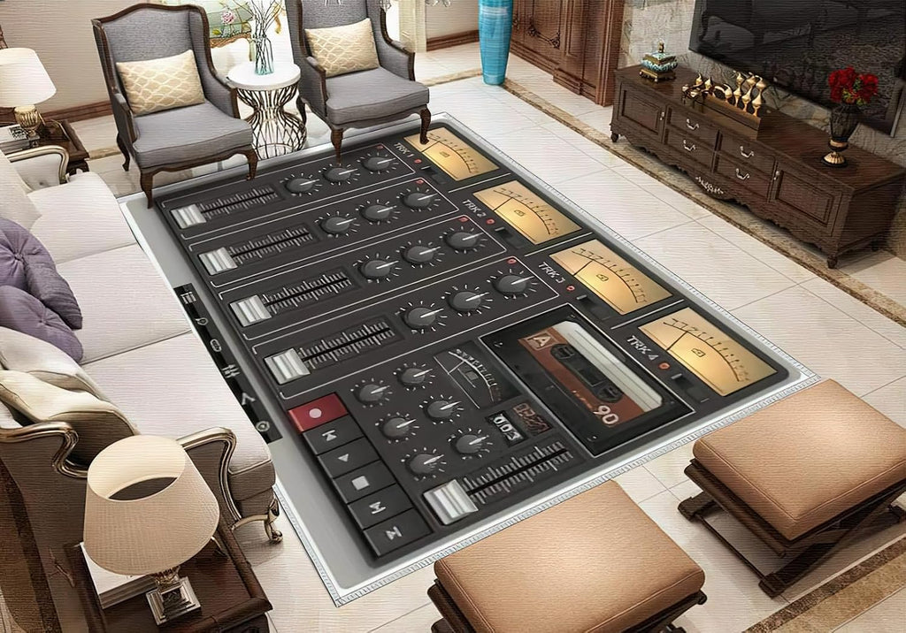 Recording Studio Area Rug, Music Studio Indoor Non Slip Kids Rugs, Machine Washable Breathable Durable Carpet for Teen Girls Boys Bedroom, Living Room Bathroom Classroom Office - 5 ft x 8 ft