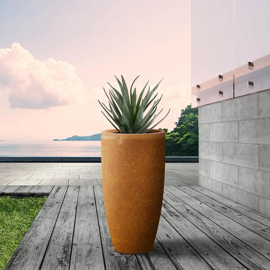 Kante 23.6' H Iron Oxide Finish Concrete Tall Planters Large Outdoor Indoor Decorative Plant Pots with Drainage Hole and Rubber Plug, Modern Tapered Style for Home and Garden (RC0099A-C80621)