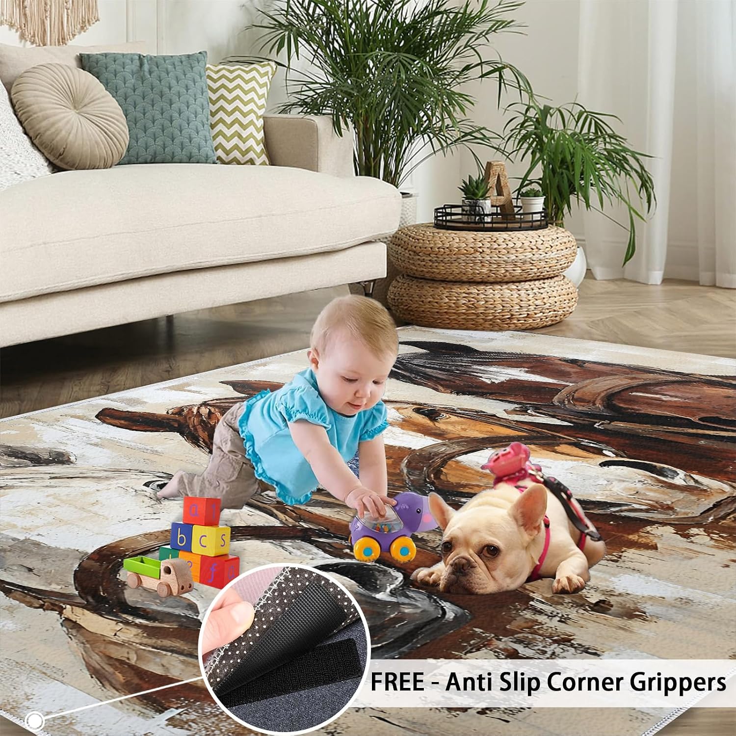 6x8 Horse Area Rug - Horse Head Large Rugs for Living Room, Vintage Animal Oil Painting Carpet Area Rug for Girls Bedroom Kids Room Basement Office Classroom