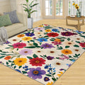 Floral Rugs for Living Room 6x8 Rug, Vintage Floral Area Rug, Boho Flowers Rugs, Large Machine Washable Rug, Non-Slip Floor Carpet for Bedroom Kids Room Home Decor