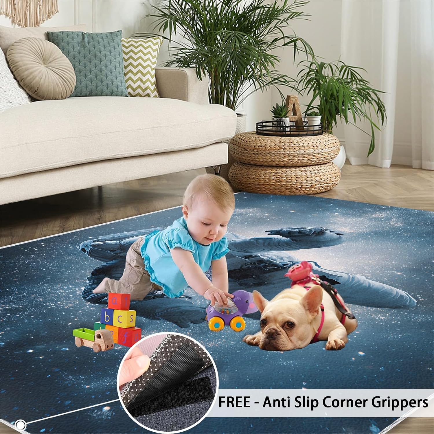 Astronauts Rugs for Bedroom, Outer Space Rug 6x8, Astronauts Dining Room Rugs Washable & Non Slip Large Carpet for Home Decor