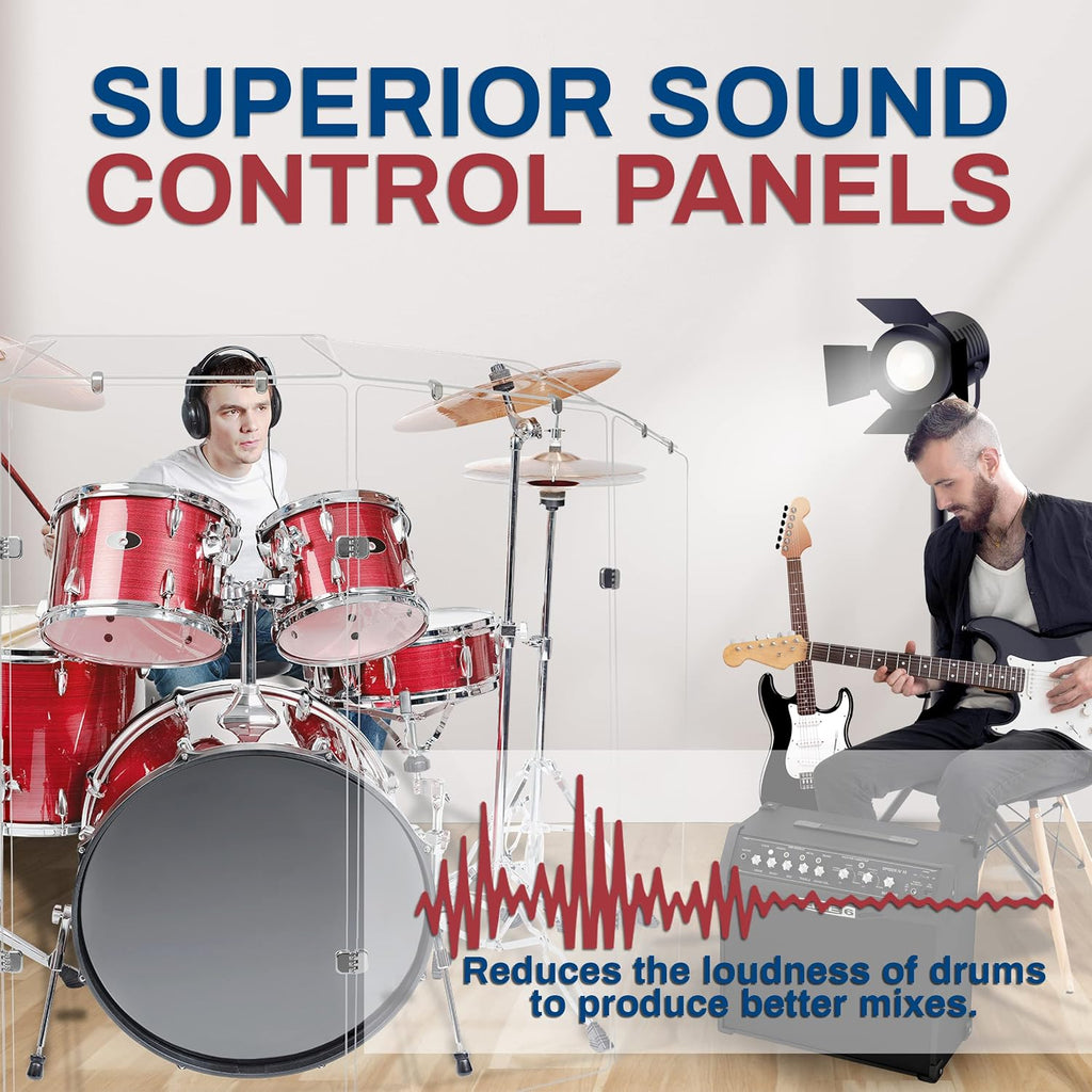PENNZONI Drum Shield 4ft w/Deflectors & Chrome Hinges, Comes w/ 5 Drum Panels, 5 Deflectors, Chrome Hinges & Deflector Connectors, Premium Clear Acrylic Panels