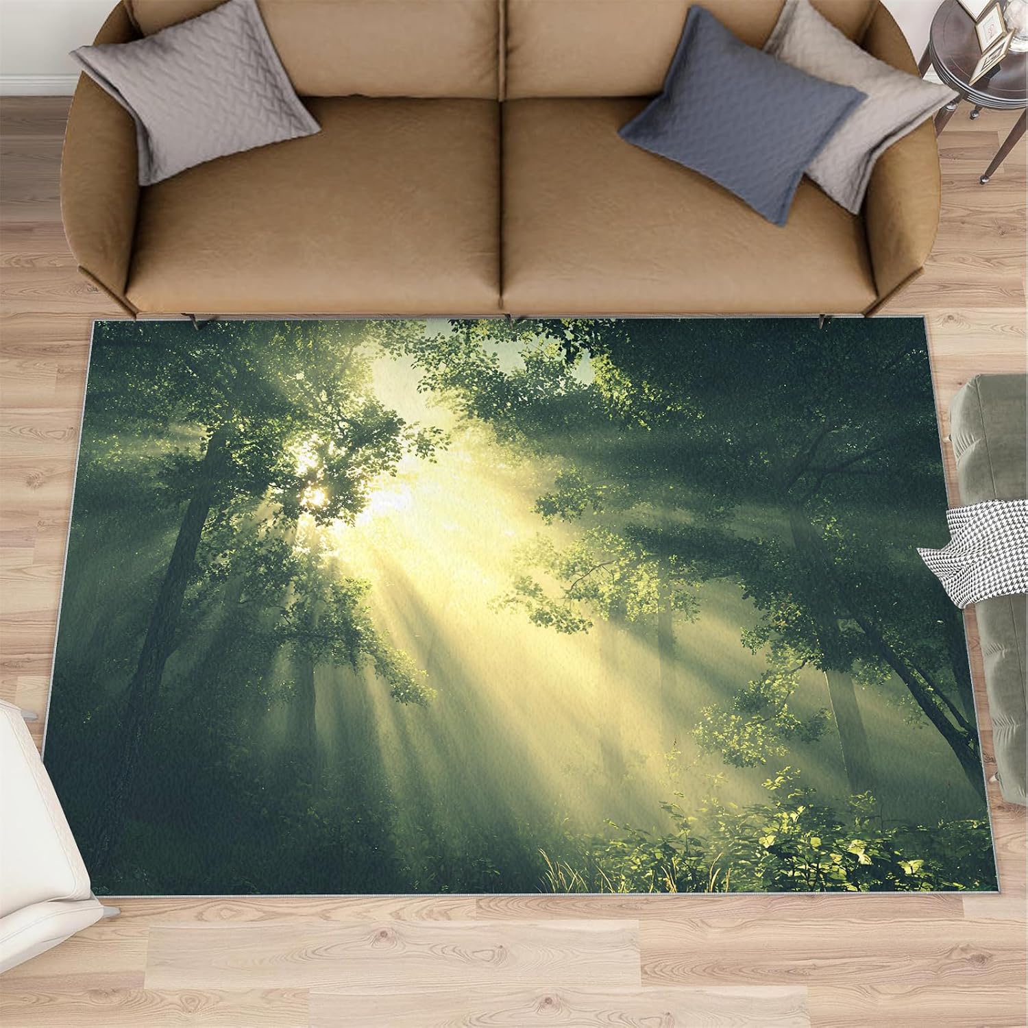 Forest Rug 6x8, Forest Rugs for Living Room, Natural Scenery Area Rug, Washable Rugs for Bedroom, Kitchen Dining Room Decor Carpet