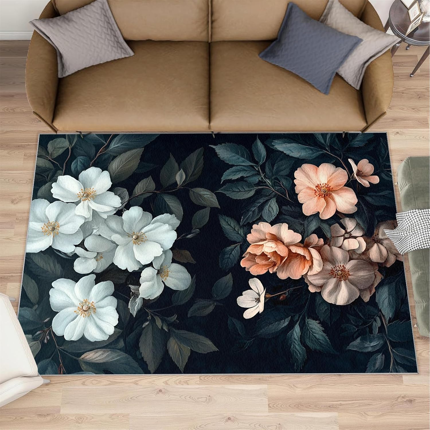 Classical Florals Area Rug 6x8 - Floral Oil Painting Large Rugs for Living Room, Rustic Flowers Carpet Area Rug for Girls Bedroom Kids Room Basement Office Classroom