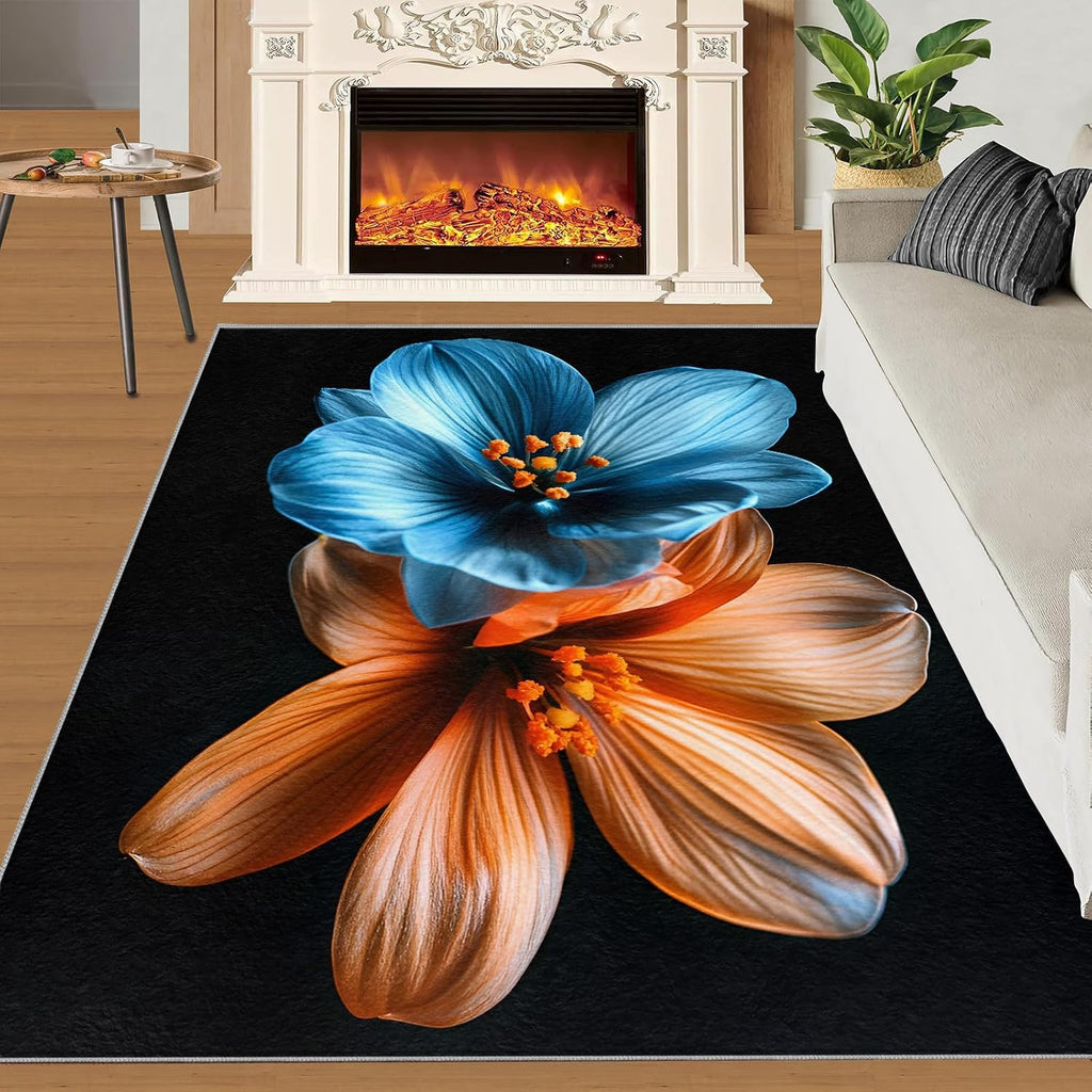 Florals Art Area Rug 6x8 - Minimalist Florals Large Rugs for Living Room, Flowers Carpet Area Rug for Girls Bedroom Kids Room Basement Office Classroom