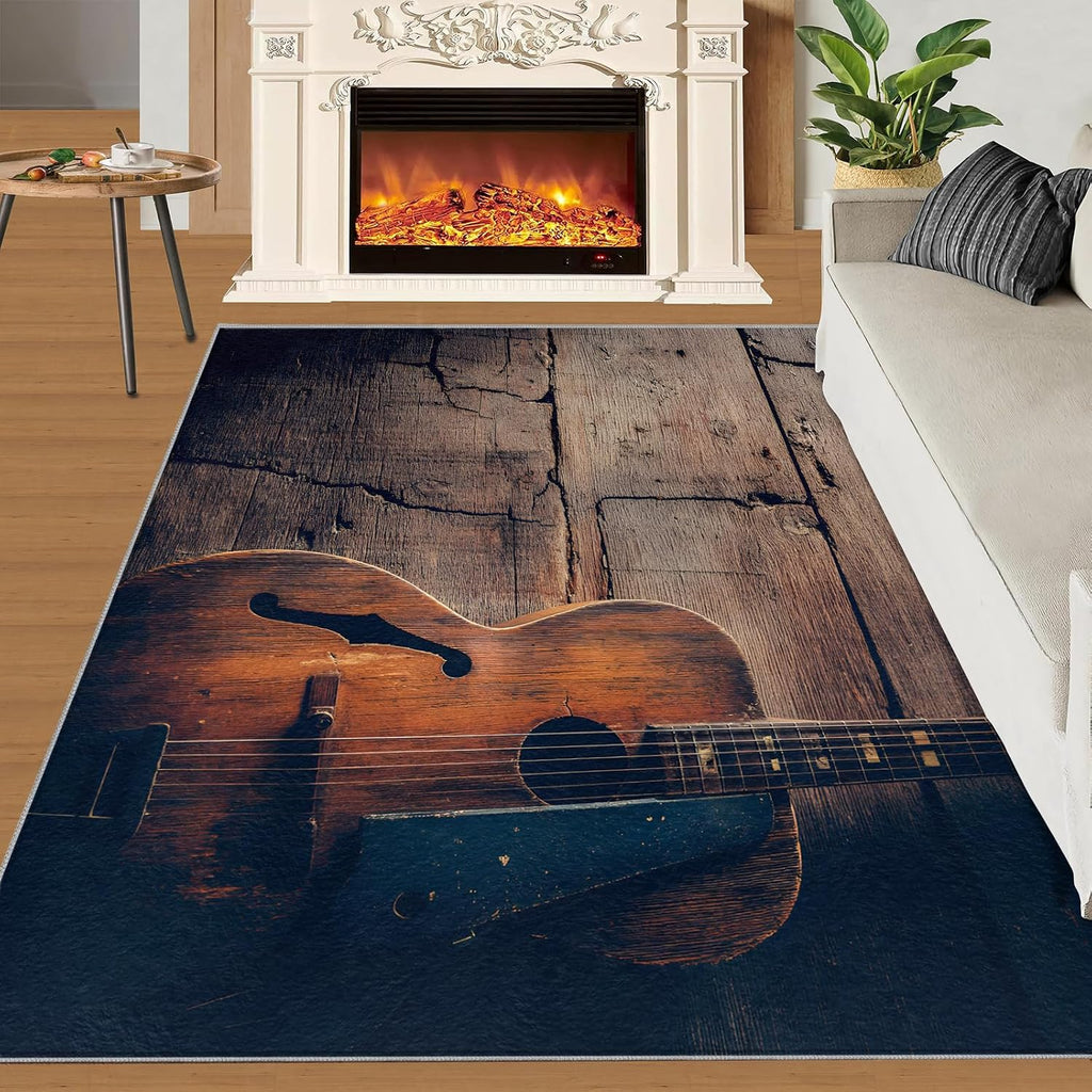 Cool Guitar Area Rug - Guitar Kids Rugs - Music Lover Rug for Bedroom, Indoor Machine Washable Carpet for Music Classroom Studio Band 6x8ft